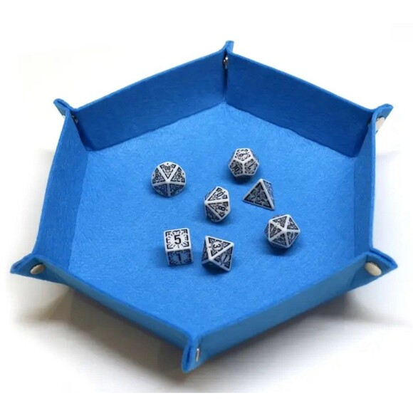 Gaming Hexagon Dice/Miscellaneous Tray Blue Faux Suede Rolling Arena RPG D&D - Picture 2 of 7